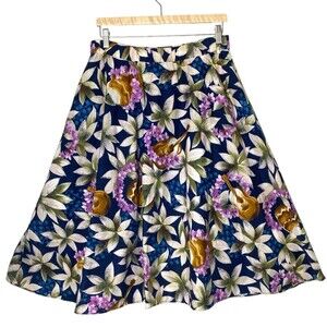 Amazing Vintage Hilo Hattie Hawaiian Midi Skirt Size M UKELELES ON THE BEACH!